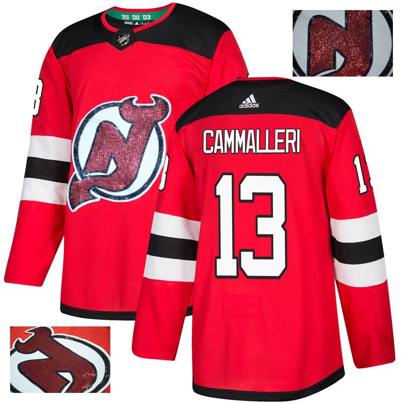 Men New Jersey Devils 13 Cammalleri Red Gold embroidery Adidas NHL Jerseys